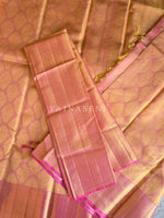 Load image into Gallery viewer, SILKEN SUNSET - Pure Kanjivaram Silk Saree with Gold Zari
