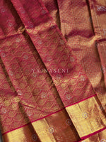 Load image into Gallery viewer, SCARLET EMBER - Pure Kanjivaram Silk Saree with Gold Zari
