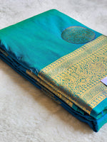 Load image into Gallery viewer, Semi Soft Silk Gold Zari Saree - Peacock

