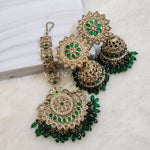 Load image into Gallery viewer, DHEERA earrings + tikka (Emerald)
