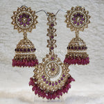 Load image into Gallery viewer, DHEERA earrings + tikka (Berry)
