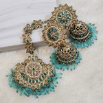 Load image into Gallery viewer, DHEERA earrings + tikka (Turquoise)
