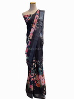 Load image into Gallery viewer, Floral Linen Saree - Black
