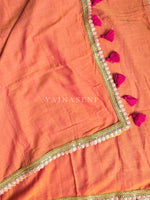 Load image into Gallery viewer, Mulmul Cotton x PomPom Saree : Sunset x Hot Pink
