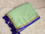 Load image into Gallery viewer, Mulmul Cotton x PomPom Saree : Mint x Blue
