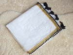 Load image into Gallery viewer, Mulmul Cotton x PomPom Saree : White x Black
