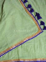 Load image into Gallery viewer, Mulmul Cotton x PomPom Saree : Mint x Blue
