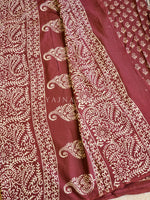 Load image into Gallery viewer, Mulmul Cotton Handblock Printed Saree : Dark Mauve

