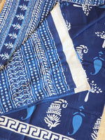 Load image into Gallery viewer, Mulmul Cotton Handblock Printed Saree : Dark Blue x White
