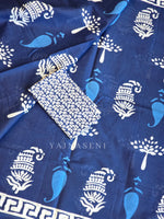 Load image into Gallery viewer, Mulmul Cotton Handblock Printed Saree : Dark Blue x White
