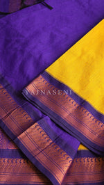 Load image into Gallery viewer, Kalyani Cotton Saree - Copper Zari : Mustard x Purple
