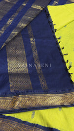 Load image into Gallery viewer, Kalyani Cotton Saree - Gold Zari : Lime Green x Dark Blue
