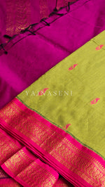 Load image into Gallery viewer, Kalyani Cotton Saree - Gold Zari : Lime Green x Fuchsia x Pink
