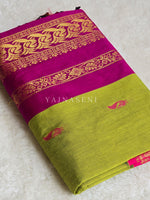 Load image into Gallery viewer, Kalyani Cotton Saree - Gold Zari : Lime Green x Fuchsia x Pink
