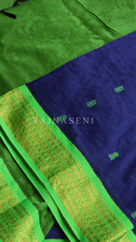 Load image into Gallery viewer, Kalyani Cotton Saree - Gold Zari : Blue x Parrot Green x Lime Green
