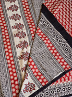 Load image into Gallery viewer, Mulmul Cotton Handblock Printed Saree : Red x Black
