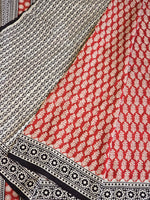 Load image into Gallery viewer, Mulmul Cotton Handblock Printed Saree : Red x Black
