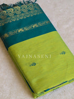 Load image into Gallery viewer, Kalyani Cotton Saree - Gold Zari : Lime Green x Turquoise
