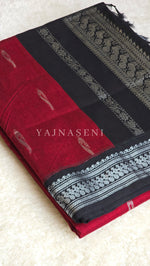 Load image into Gallery viewer, Kalyani Cotton Saree - Silver Zari : Red x Black
