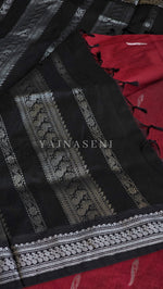 Load image into Gallery viewer, Kalyani Cotton Saree - Silver Zari : Red x Black
