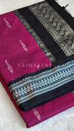Load image into Gallery viewer, Kalyani Cotton Saree - Silver Zari : Magenta x Black
