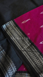 Load image into Gallery viewer, Kalyani Cotton Saree - Silver Zari : Magenta x Black

