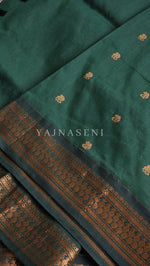 Load image into Gallery viewer, Kalyani Cotton Saree - Copper Zari : Dark Green

