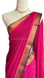 Load image into Gallery viewer, Viscose Georgette Saree x Checkered Zari - Burgundy x Dark Blue
