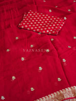 Load image into Gallery viewer, Viscose Chinnon Saree x Embroidery - Red
