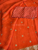 Load image into Gallery viewer, Viscose Chinnon Saree x Embroidery - Orange
