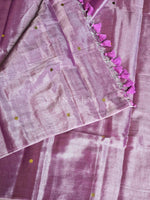 Load image into Gallery viewer, Shimmery Tissue Saree x Sequins x Pom Pom : Lilac
