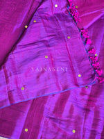 Load image into Gallery viewer, Shimmery Tissue Saree x Sequins x Pom Pom : Purple (blue undertone)

