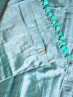 Load image into Gallery viewer, Shimmery Tissue Saree x Sequins x Pom Pom : Aqua
