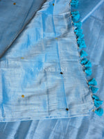 Load image into Gallery viewer, Shimmery Tissue Saree x Sequins x Pom Pom : Ice Blue
