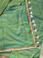 Load image into Gallery viewer, Mulmul Cotton x PomPom Saree : Aqua Green x White
