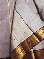 Load image into Gallery viewer, Kanchi Cotton Saree x Thin Border : Ash Brown x Dark Brown
