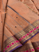 Load image into Gallery viewer, Kanchi Cotton Saree x Thin Border : Dark Peach x Purple
