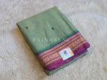 Load image into Gallery viewer, Kanchi Cotton Saree x Thin Border : Sage x Purple [Blue Undertone]
