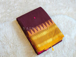 Load image into Gallery viewer, Kanchi Cotton Saree x Ganga-Jamuna Border : Wine x Mustard x Dark Pink
