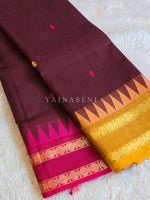 Load image into Gallery viewer, Kanchi Cotton Saree x Ganga-Jamuna Border : Wine x Mustard x Dark Pink
