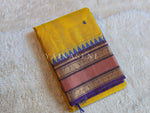 Load image into Gallery viewer, Kanchi Cotton Saree x Temple Border : Dark Yellow x Purple

