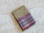 Load image into Gallery viewer, Kanchi Cotton Saree x Temple Border : Dark Sage x Purple
