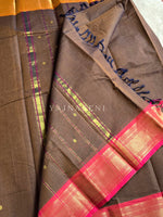 Load image into Gallery viewer, Kanchi Cotton Saree x Ganga-Jamuna Border : Brown x Ginger x Sweet Pink

