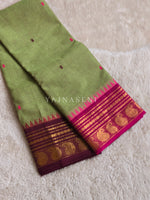 Load image into Gallery viewer, Kanchi Cotton Saree x Ganga-Jamuna Border : Olive x Magenta x Brown
