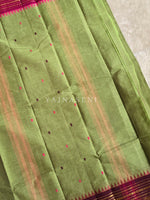 Load image into Gallery viewer, Kanchi Cotton Saree x Ganga-Jamuna Border : Olive x Magenta x Brown
