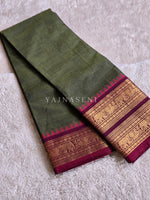 Load image into Gallery viewer, Kanchi Cotton Saree x Tall Border : Army Green x Maroon
