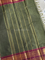 Load image into Gallery viewer, Kanchi Cotton Saree x Tall Border : Army Green x Maroon
