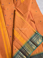 Load image into Gallery viewer, Kanchi Cotton Saree x Ganga-Jamuna Border : Amber x Purple x Green
