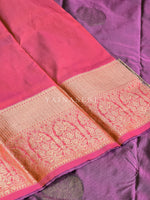 Load image into Gallery viewer, Color Block Series : Semi Kanchi Silk Saree - Dark Mauve x Pink
