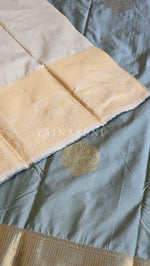 Load image into Gallery viewer, Color Block Series : Semi Kanchi Silk Saree - Sage x Cream
